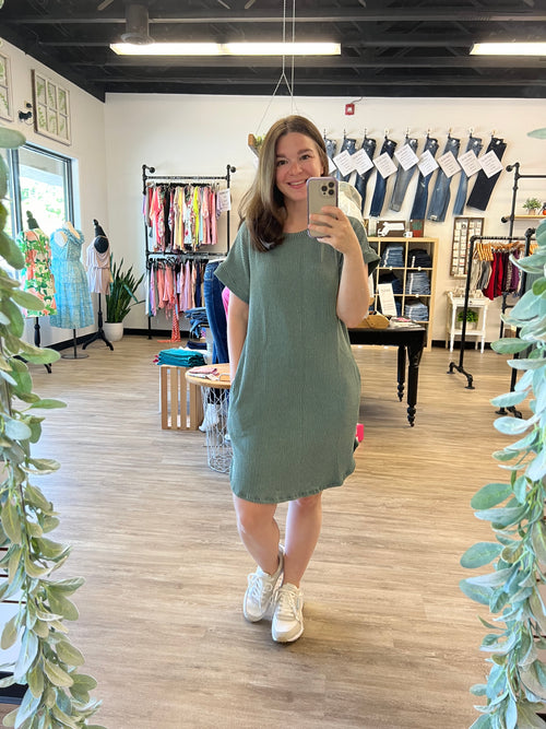 Ribbed T-shirt Dress in Vintage Olive