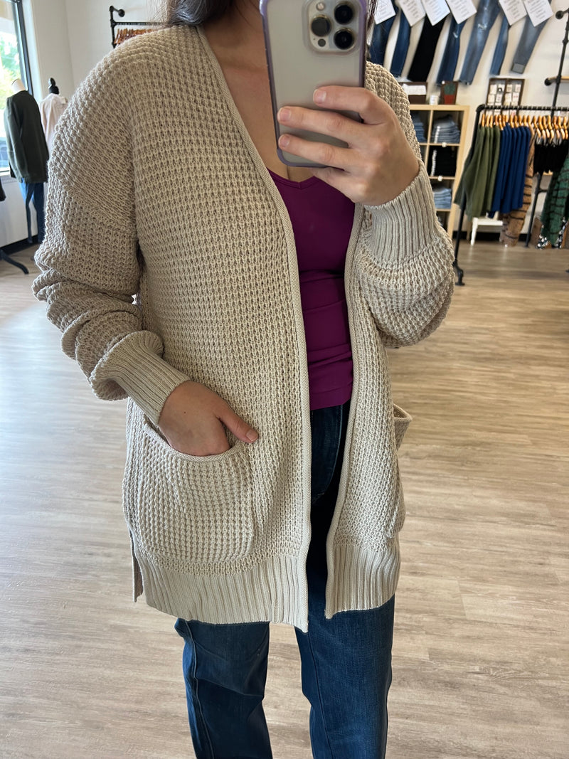 Waffle Cardigan in Beige