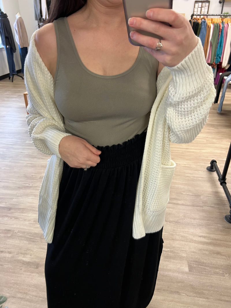 Waffle Cardigan in Ivory