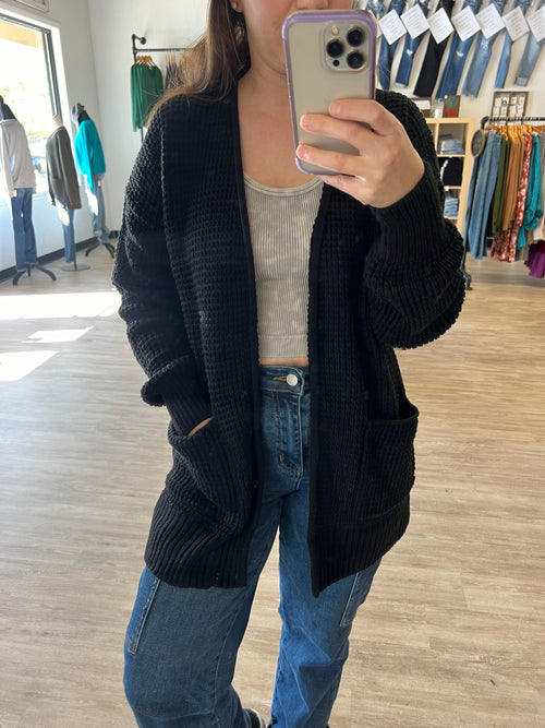 Waffle Cardigan in Black