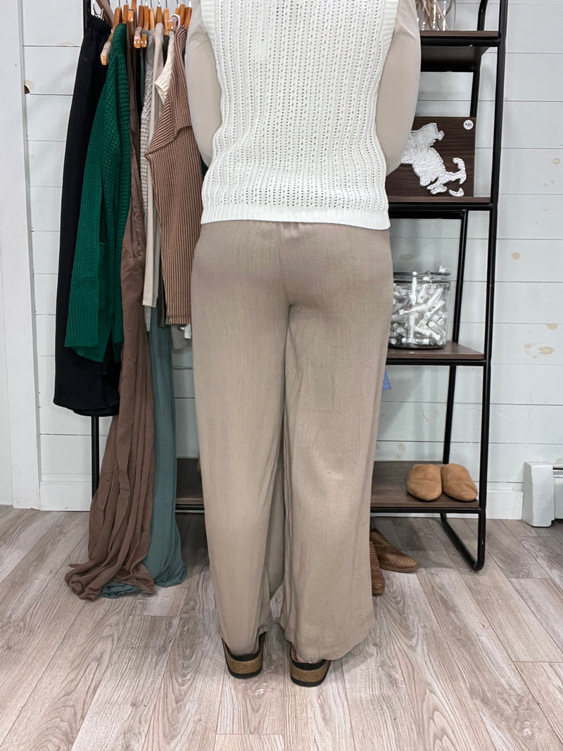 Wide Leg Linen Pants in Brown