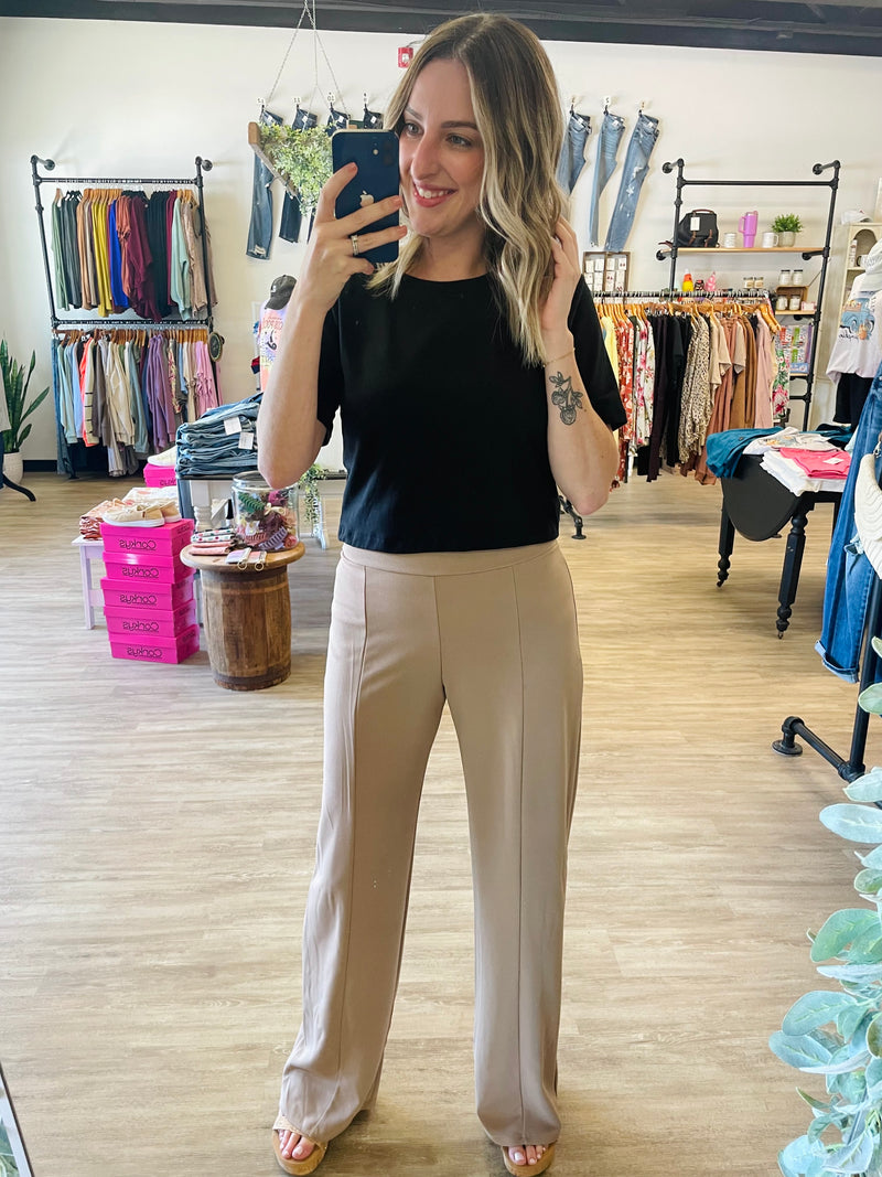 Pull On Wide Leg Trousers in Mocha