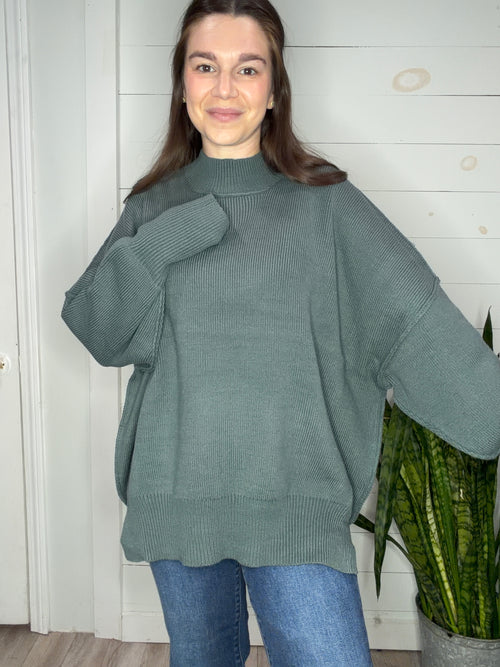 Oversized Mock Neck Sweater in Jade