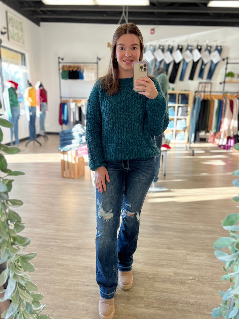 Brushed Round Neck Sweater in Teal