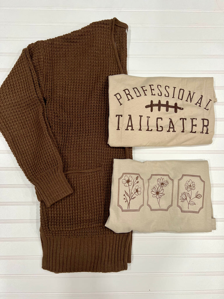 Waffle Cardigan in Brown