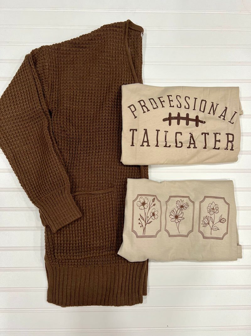 Waffle Cardigan in Brown