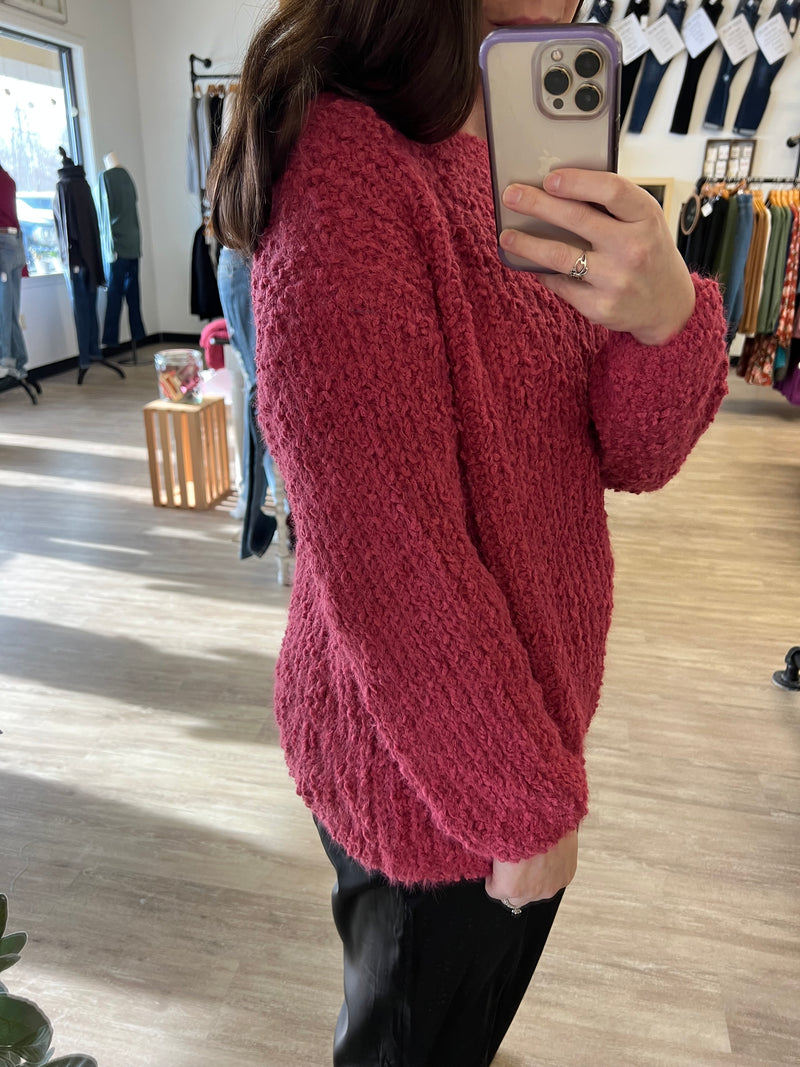 Brushed Round Neck Sweater in Winter Rose