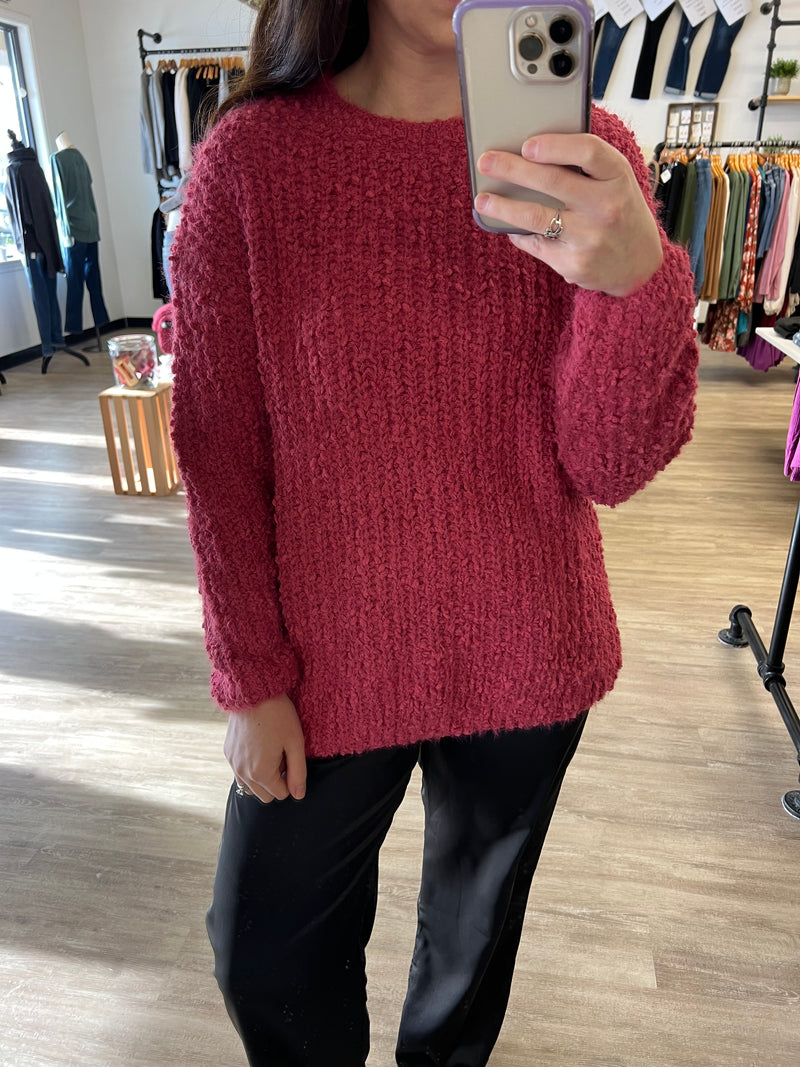 Brushed Round Neck Sweater in Winter Rose