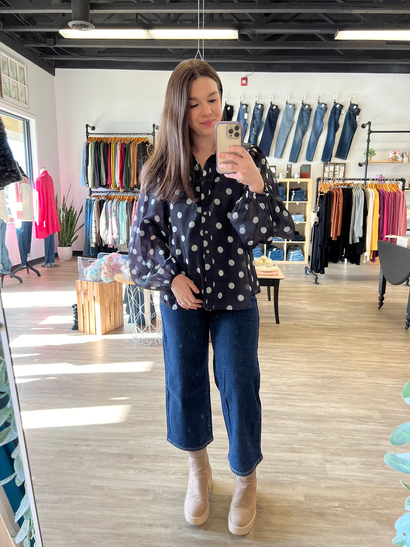 All Dotted Up Long Sleeve Blouse in Black