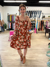 Rust Floral Long Sleeve Dress