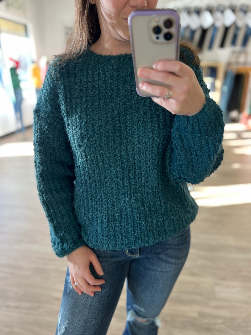 Brushed Round Neck Sweater in Teal