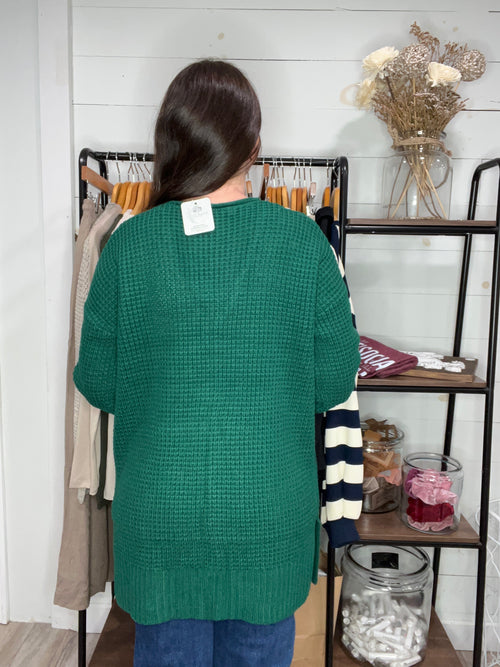 Waffle Cardigan in Green