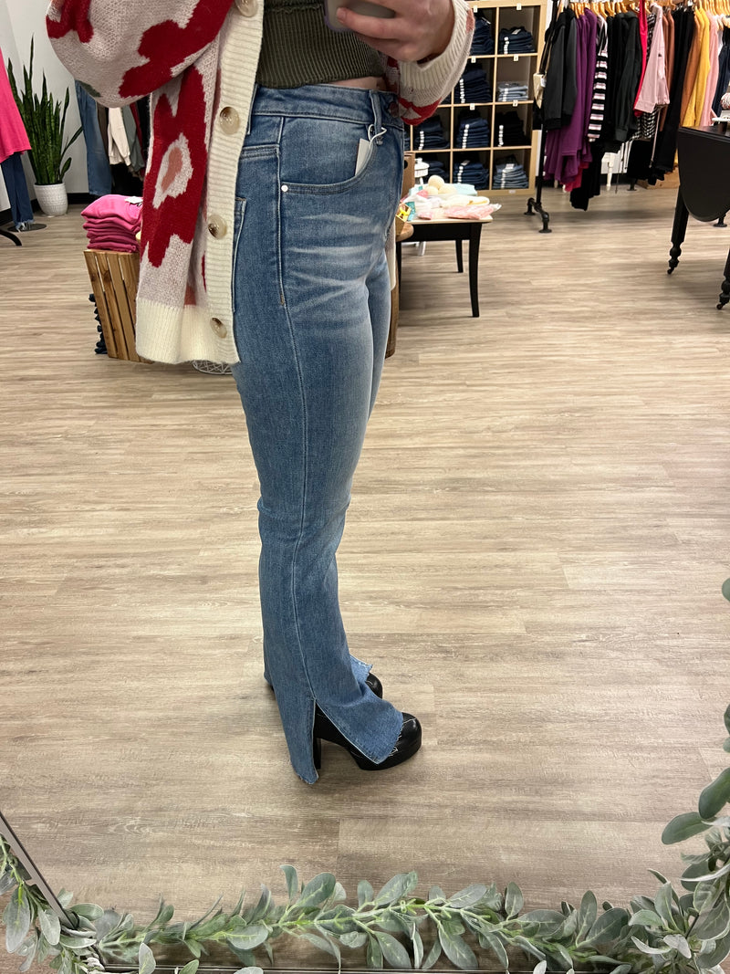 High Rise Bootcut Jeans with Side Slit Detail by Risen