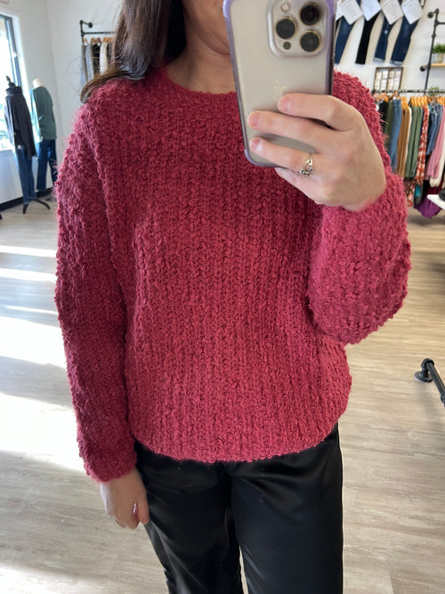 Brushed Round Neck Sweater in Winter Rose