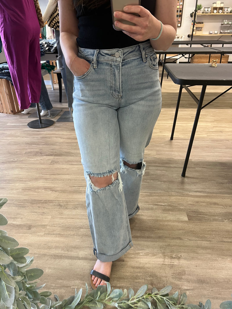 Light-wash Cuffed Boyfriend Jeans by Risen