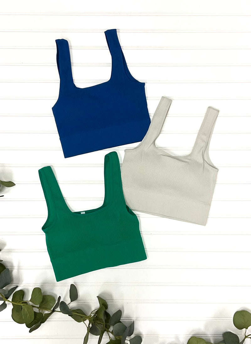 Square Neck Cropped Tank in Blue