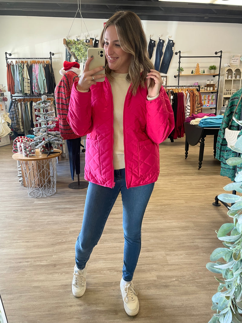 Quilted Jacket in Bright Pink