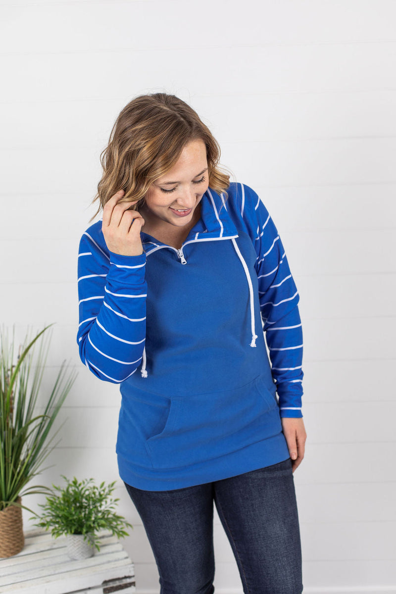 ShortZip Pullover - Blue Stripe-Half Zip-The Gray Barn Boutique, Templeton Massachusetts