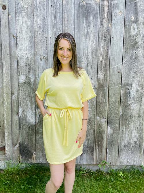 Cutest Ever Terry Drawstring Dress-Dresses-The Gray Barn Boutique, Templeton Massachusetts