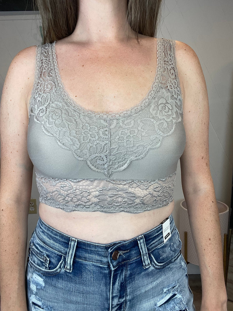 Seamless V-Back Lace Padded Bralette-Tops-The Gray Barn Boutique, Templeton Massachusetts