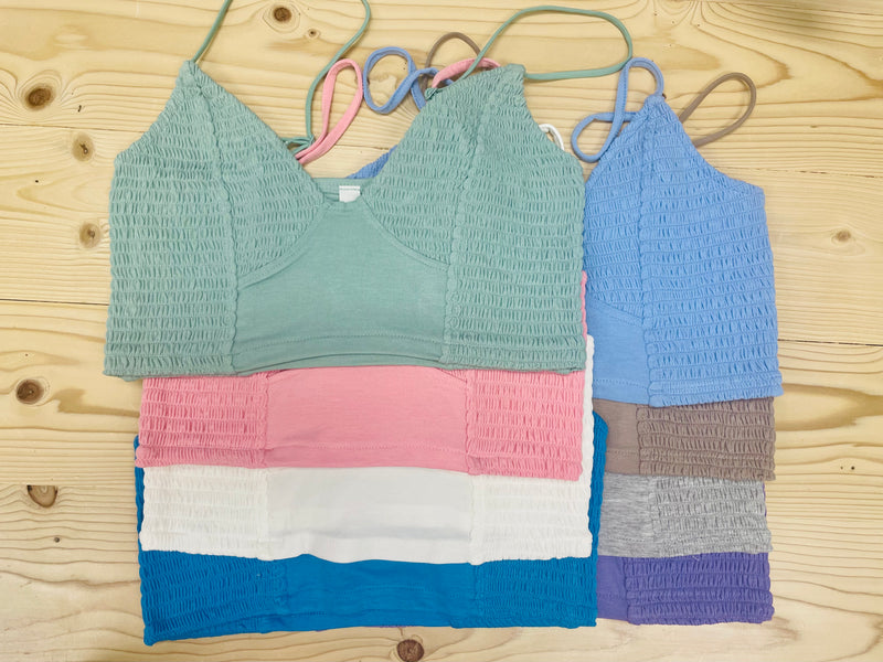 Smocked Triangle Bralette - Pink