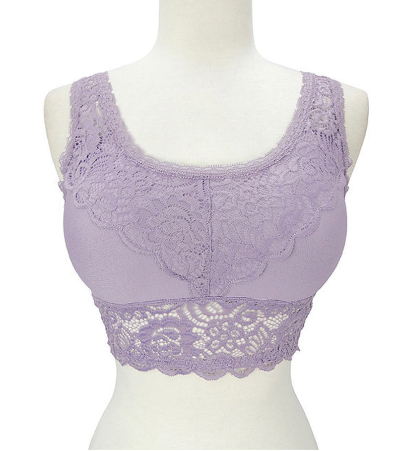 Seamless V-Back Lace Padded Bralette-Tops-The Gray Barn Boutique, Templeton Massachusetts