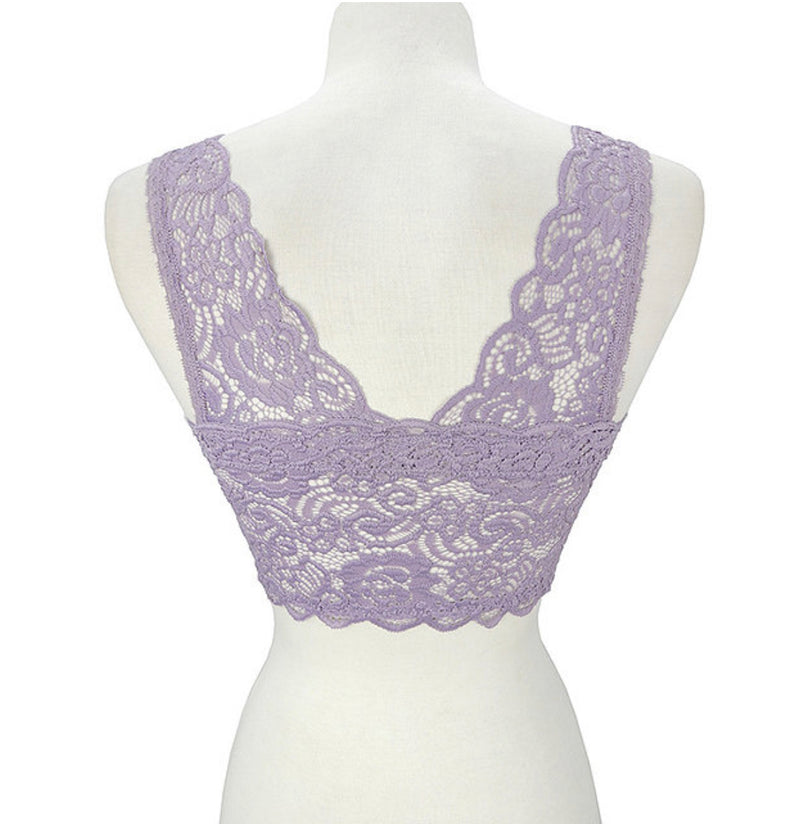 Seamless V-Back Lace Padded Bralette-Tops-The Gray Barn Boutique, Templeton Massachusetts