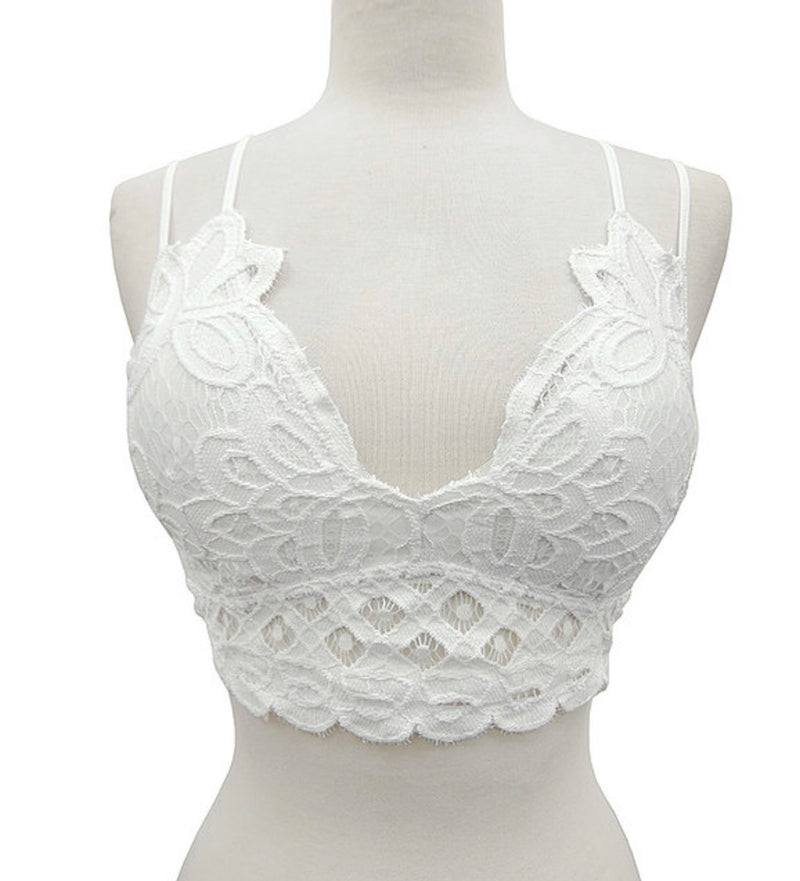 Scalloped Lace Criss-Cross Back Bralette-Tops-The Gray Barn Boutique, Templeton Massachusetts