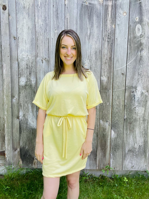 Cutest Ever Terry Drawstring Dress-Dresses-The Gray Barn Boutique, Templeton Massachusetts