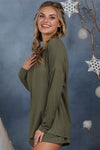 Cutest Ever Long Sleeve Top/Shorts Lounge Set in Olive Green-Sets-The Gray Barn Boutique, Templeton Massachusetts