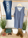 Addison Henley Tank - Navy Dot-tank-The Gray Barn Boutique, Templeton Massachusetts