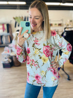 Blue Floral Long Sleeve Top