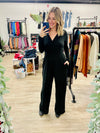 Long Sleeve Ribbed Jumpsuit in Black