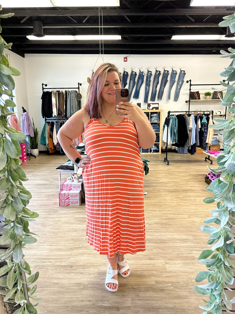 V-Neck Striped Tank Dress