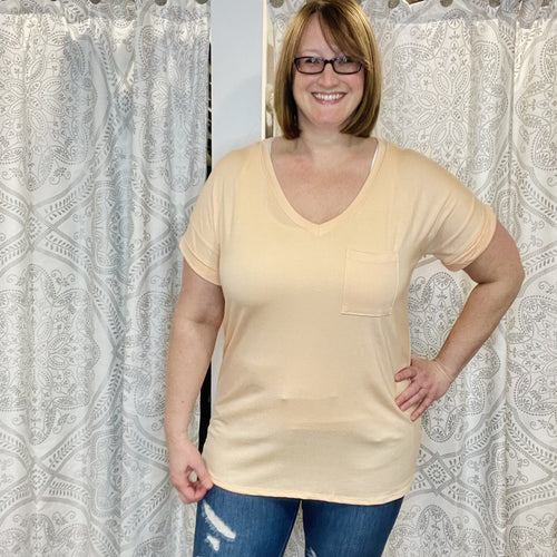 Boyfriend Tee in Light Peach-Tops-The Gray Barn Boutique, Templeton Massachusetts