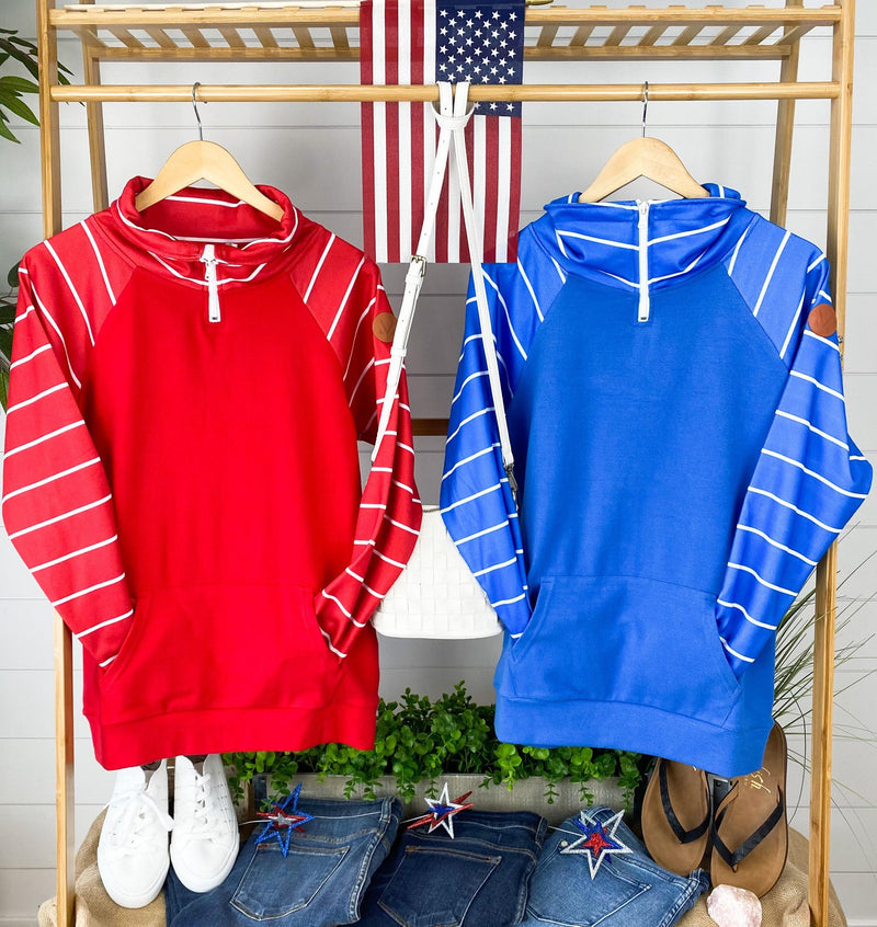 ShortZip Pullover - Red Stripe-Half Zip-The Gray Barn Boutique, Templeton Massachusetts